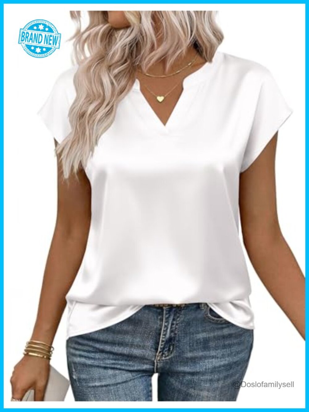 Satin Silk Blouse Cap Sleeve V Neck Summer Spring Women's Top